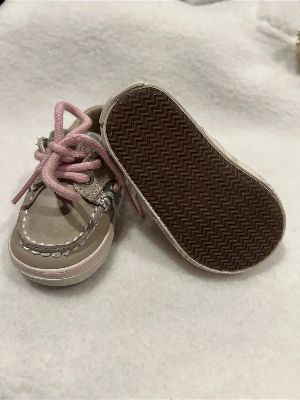 Sperry Toddler Boat Shoes in Blush Pink and Taupe